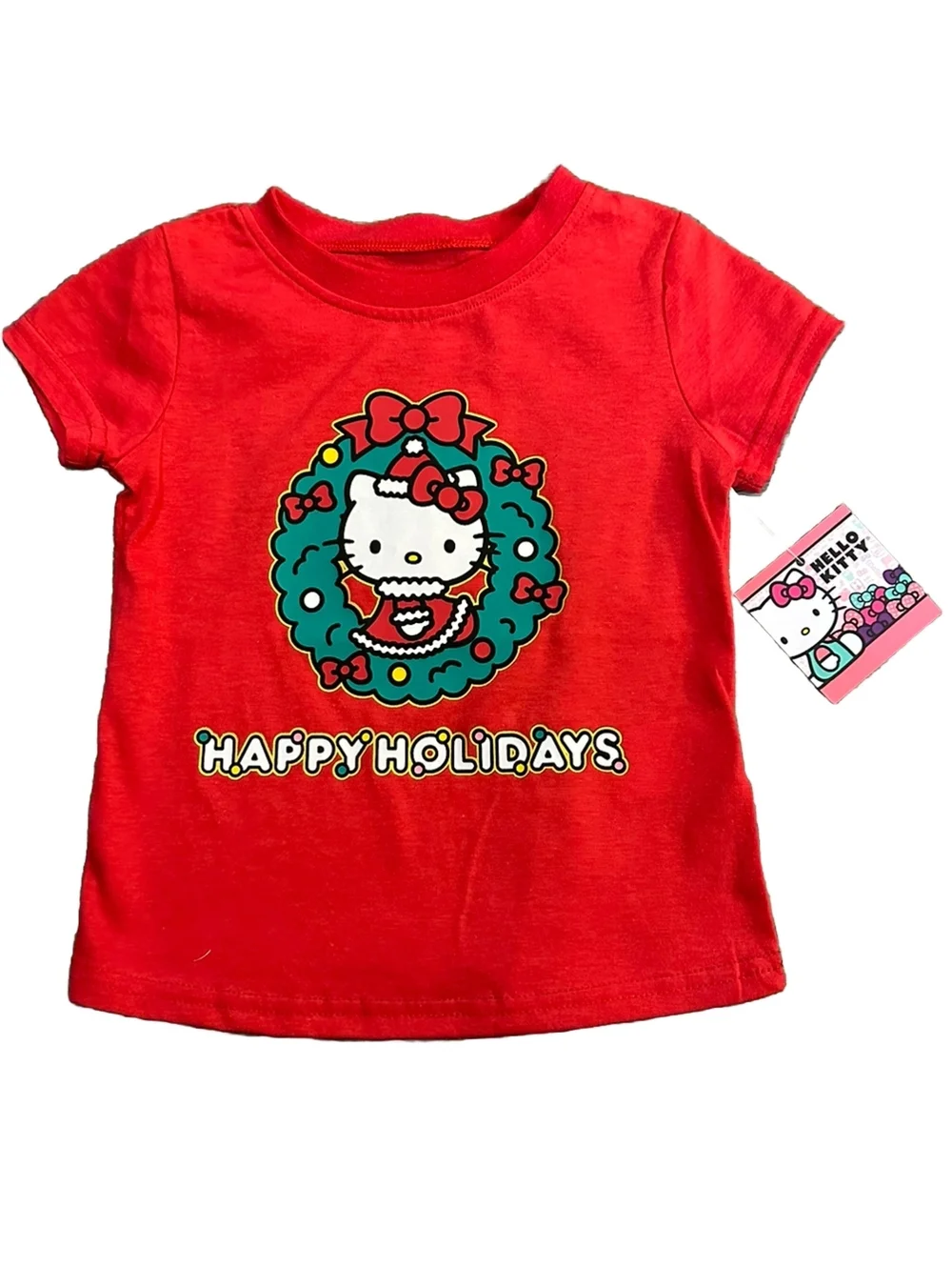 New Hello Kitty Toddler Girls Happy Holidays Size 3T Red Short Sleeve Shirt NWT
